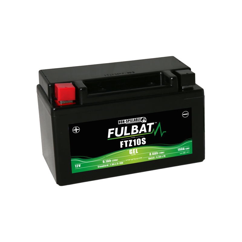 Fulbat battery  FTZ10S GEL  12Volt  Capacity:8.6Ah  CCA:190Amp  L:150 W:88 H:93   P/N:550636  Polarity: + / -