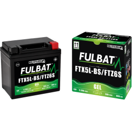 Fulbat battery  FTX5L-BS / FTZ6S GEL (High Capacity)  12Volt  Capacity:5Ah  CCA:90Amp  L:113 W:70 H:105   P/N:550919  Polarity: 