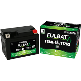 Fulbat battery  FTX4L-BS / FTZ5S GEL (High Capacity)  12Volt  Capacity:5Ah  CCA:70Amp  L:113 W:70 H:85   P/N:550671  Polarity: -