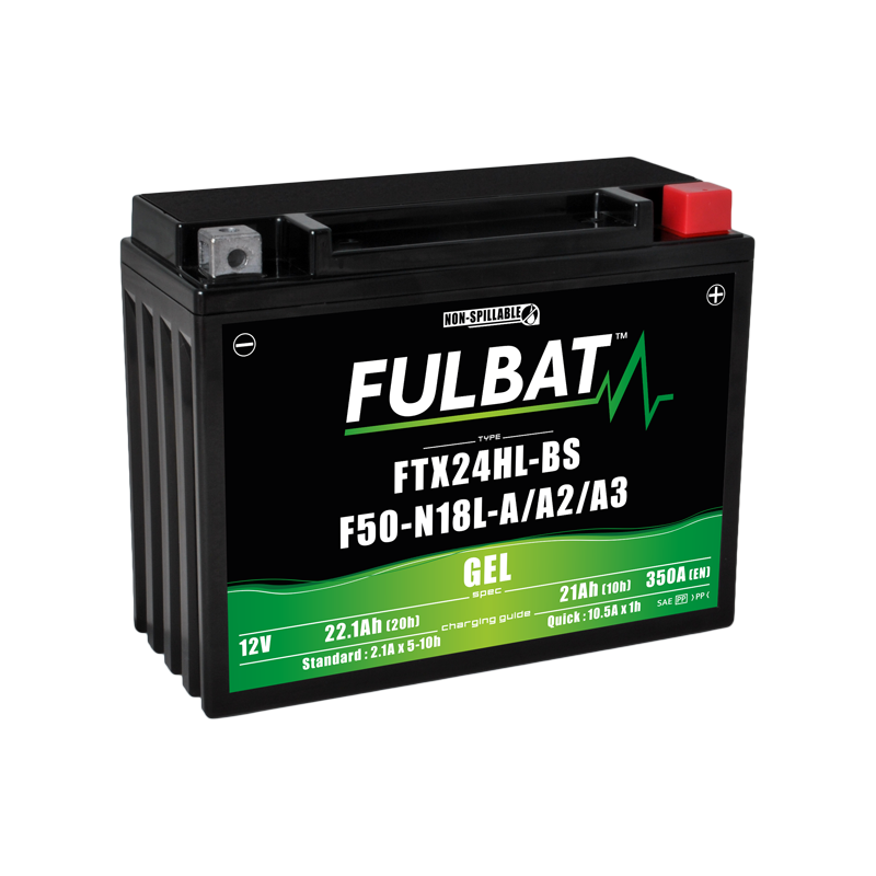 Fulbat battery  FTX24HL-BS / F50-N18L-A/A2/A3 GEL  12Volt  Capacity:21Ah  CCA:350Amp  L:205 W:87 H:162   P/N:550982  Polarity: -