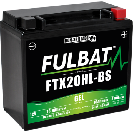 Fulbat battery  FTX20HL-BS GEL  12Volt  Capacity:18Ah  CCA:310Amp  L:175 W:87 H:155   P/N:550924  Polarity: -/+