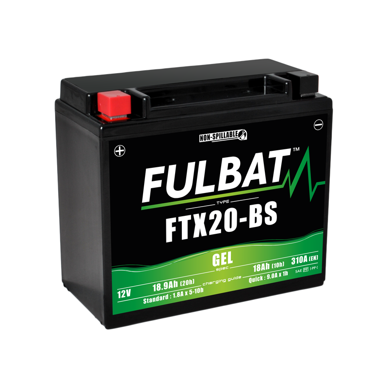 Fulbat battery FTX20-BS GEL 12Volt Capacity:18Ah CCA:270Amp L:175 W:87 H:155 P/N:550993 Polarity: + / - Fulbat battery FTX20-BS GEL 12Volt Capacity:18Ah CCA:270Amp L:175 W:87 H:155 P/N:550993 Polarity: + / -