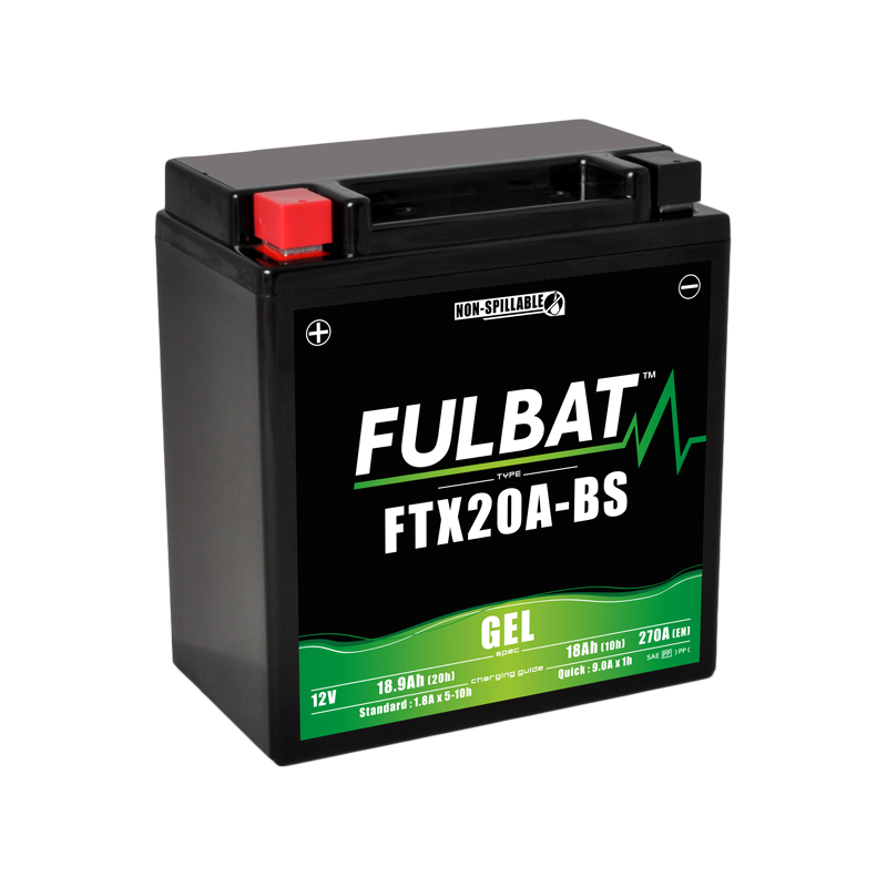 Fulbat battery  FTX20A-BS GEL  12Volt  Capacity:18Ah  CCA:270Amp  L:150 W:87 H:161   P/N:550994  Polarity: + / -