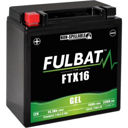 Fulbat battery  FTX16 GEL  12Volt  Capacity:14Ah  CCA:230Amp  L:150 W:87 H:161   P/N:550763  Polarity: + / -