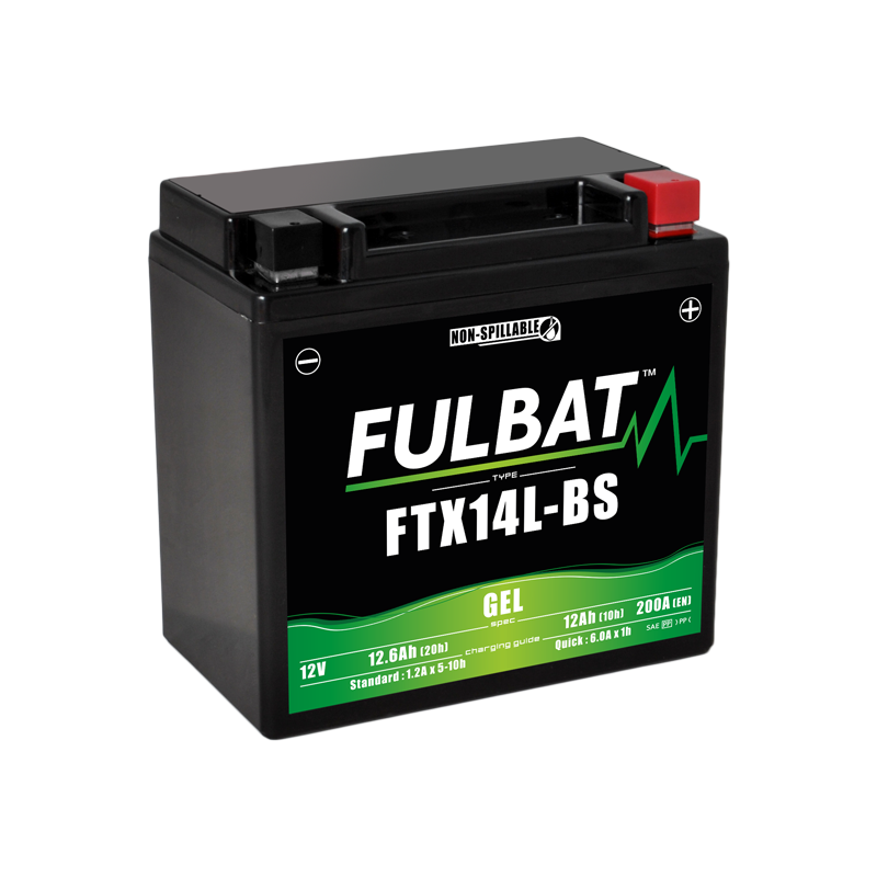 Fulbat battery  FTX14L-BS GEL  12Volt  Capacity:12Ah  CCA:200Amp  L:150 W:87 H:145   P/N:550990  Polarity: - / +