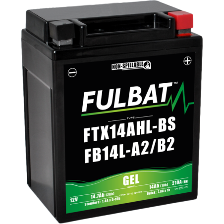 Fulbat battery  FTX14AHL-BS / FB14L-A2/B2 GEL   12Volt  Capacity:14Ah  CCA:175Amp  L:135 W:90 H:167   P/N:550927  Polarity: -/+