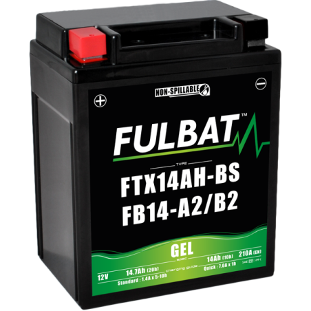 Fulbat battery  FTX14AH-BS / FB14-A2/B2 GEL   12Volt  Capacity:14Ah  CCA:175Amp  L:135 W:90 H:167   P/N:550946  Polarity: +/-