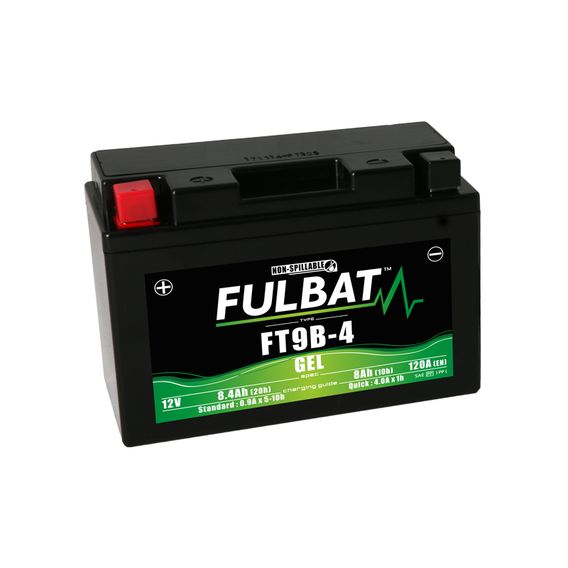 Fulbat battery FT9B-4 GEL 12Volt Capacity:8Ah CCA:120Amp L:150 W:68 H:105 P/N:550642 Polarity: + / - Fulbat battery FT9B-4 GEL 12Volt Capacity:8Ah CCA:120Amp L:150 W:68 H:105 P/N:550642 Polarity: + / -