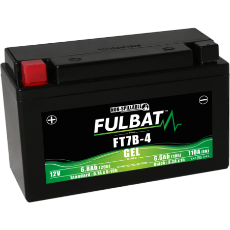 Fulbat battery  FT7B-4 GEL  12Volt  Capacity:6.5Ah  CCA:110Amp  L:150 W:65 H:93   P/N:550641  Polarity: + / -