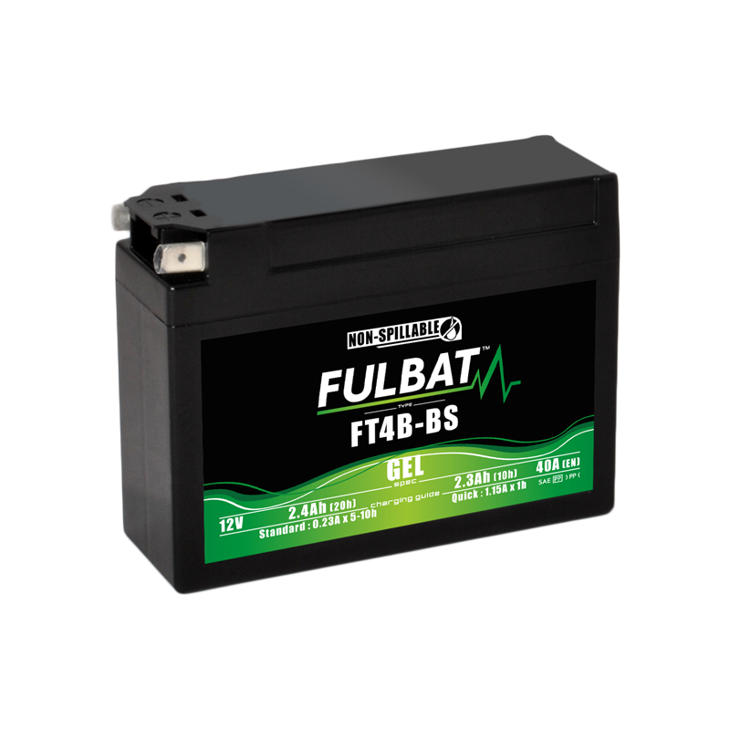 Fulbat battery  FT4B-BS GEL  12Volt  Capacity:2.3Ah  CCA:40Amp  L:113 W:38 H:85   P/N:550949  Polarity: 