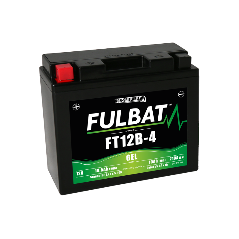 Fulbat battery FT12B-4 GEL 12Volt Capacity:10Ah CCA:210Amp L:150 W:69 H:130 P/N:550643 Polarity: + / - Fulbat battery FT12B-4 GEL 12Volt Capacity:10Ah CCA:210Amp L:150 W:69 H:130 P/N:550643 Polarity: + / -