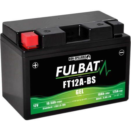 Fulbat battery  FT12A-BS GEL  12Volt  Capacity:10Ah  CCA:175Amp  L:150 W:88 H:105   P/N:550679  Polarity: + / -