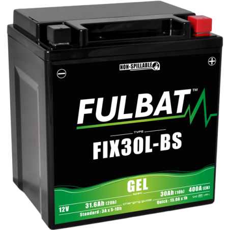 Fulbat battery  FIX30L-BS GEL  12Volt  Capacity:30Ah  CCA:400Amp  L:165 W:125 H:175   P/N:550943  Polarity: - / +
