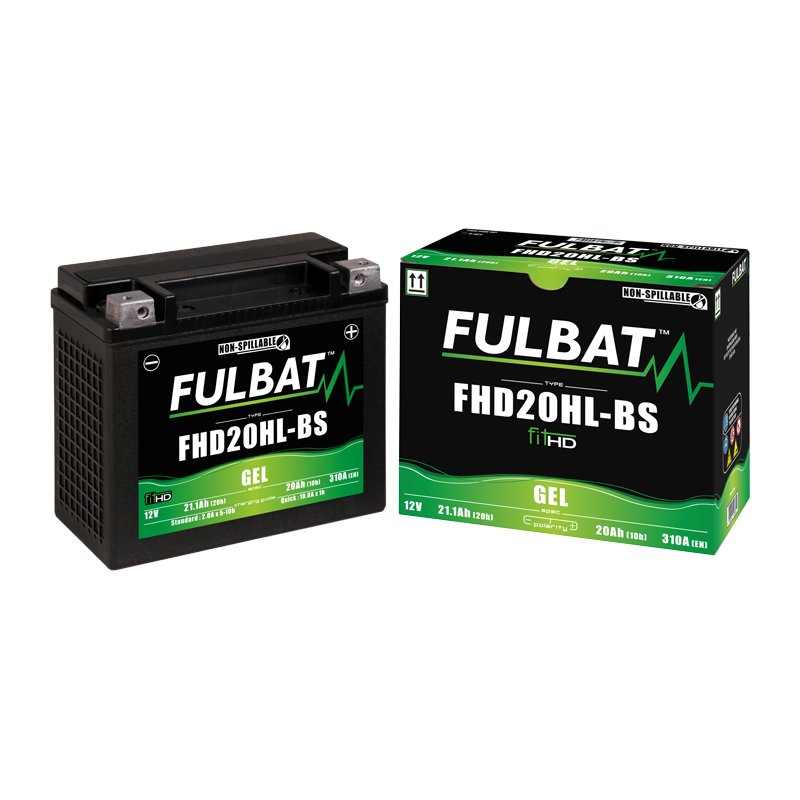 Fulbat battery  FHD20HL-BS GEL  (Harley.D)  12Volt  Capacity:20Ah  CCA:310Amp  L:175 W:87 H:155   P/N:550881  Polarity: - / +