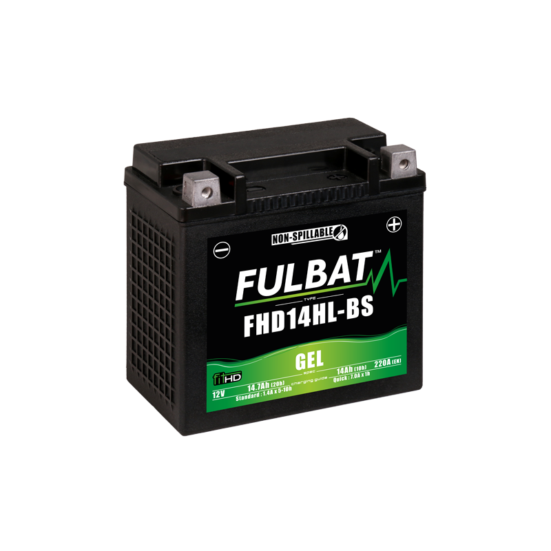 Fulbat battery FHD14HL-BS GEL (Harley.D) 12Volt Capacity:14Ah CCA:220Amp L:150 W:87 H:145 P/N:550880 Polarity: - / + Fulbat battery FHD14HL-BS GEL (Harley.D) 12Volt Capacity:14Ah CCA:220Amp L:150 W:87 H:145 P/N:550880 Polarity: - / +