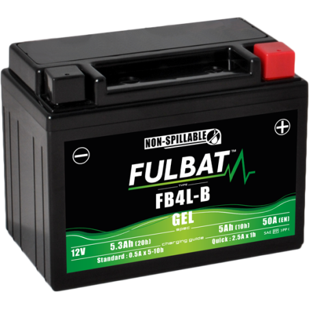 Fulbat battery  FB4L-B GEL  12Volt  Capacity:5Ah  CCA:50Amp  L:120 W:70 H:92   P/N:550916  Polarity: -/+