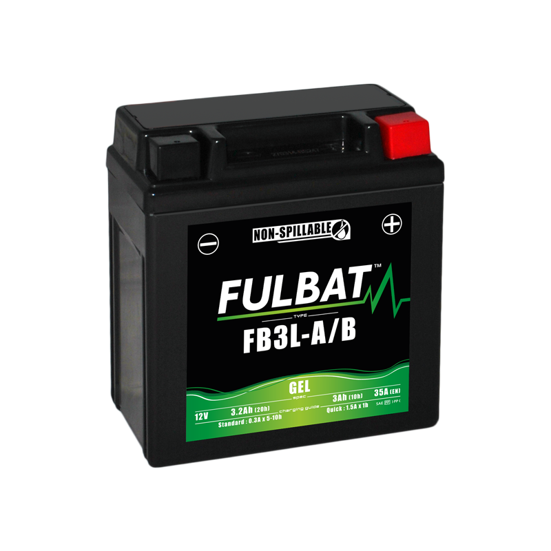 Fulbat battery FB3L-A/B GEL 12Volt Capacity:3Ah CCA:35Amp L:98 W:56 H:110 P/N:550842 Polarity: -/+ Fulbat battery FB3L-A/B GEL 12Volt Capacity:3Ah CCA:35Amp L:98 W:56 H:110 P/N:550842 Polarity: -/+