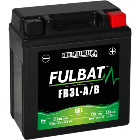 Fulbat battery  FB3L-A/B GEL  12Volt  Capacity:3Ah  CCA:35Amp  L:98 W:56 H:110   P/N:550842  Polarity: -/+