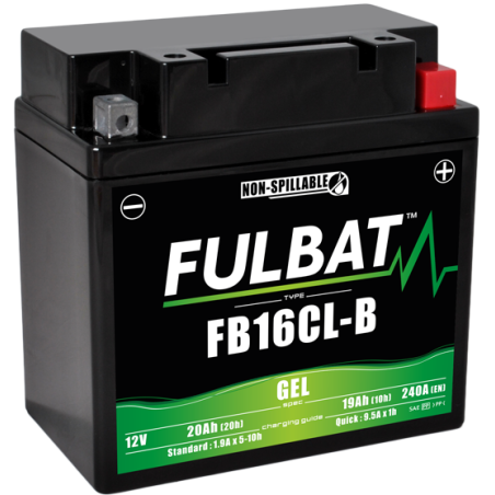Fulbat battery  FB16CL-B GEL  12Volt  Capacity:19Ah  CCA:240Amp  L:175 W:100 H:175   P/N:550979  Polarity: - / +