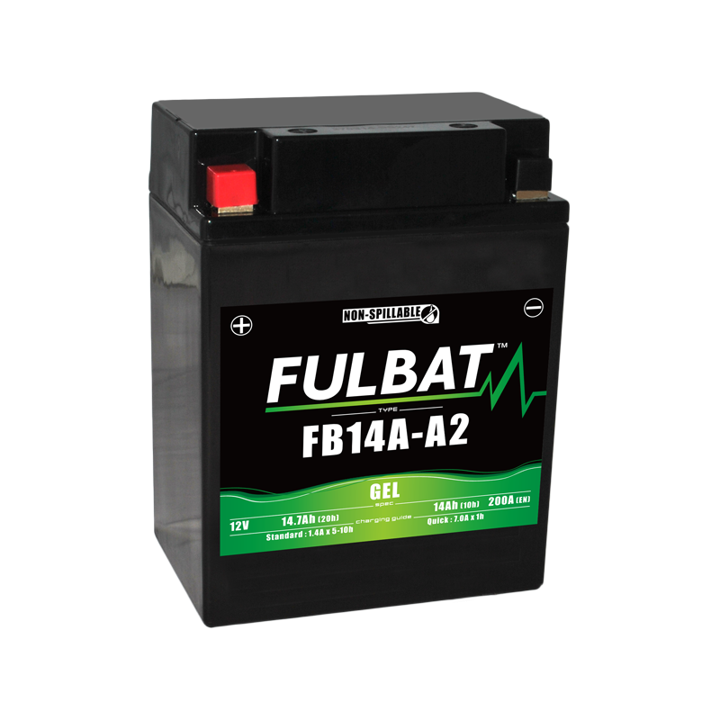 Fulbat battery  FB14A-A2  GEL  12Volt  Capacity:14Ah  CCA:200Amp  L:134 W:88 H:176   P/N:550971  Polarity: + / -