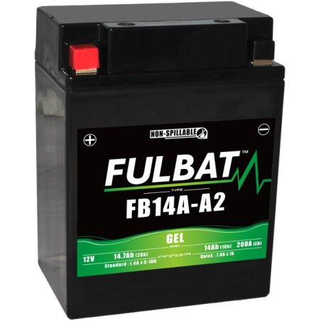 Fulbat battery  FB14A-A2  GEL  12Volt  Capacity:14Ah  CCA:200Amp  L:134 W:88 H:176   P/N:550971  Polarity: + / -