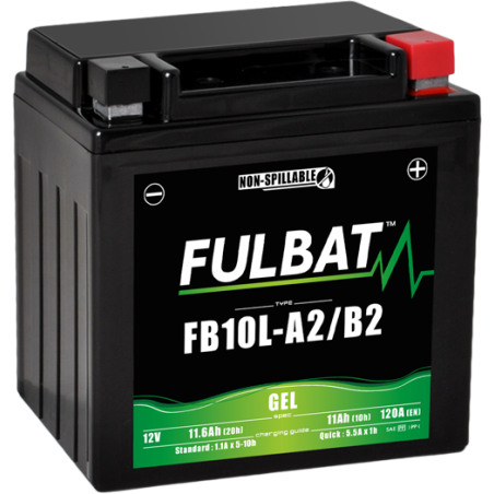 Fulbat battery  FB10L-A2/B2 GEL  12Volt  Capacity:11Ah  CCA:120Amp  L:133 W:90 H:145   P/N:550956  Polarity: -/+
