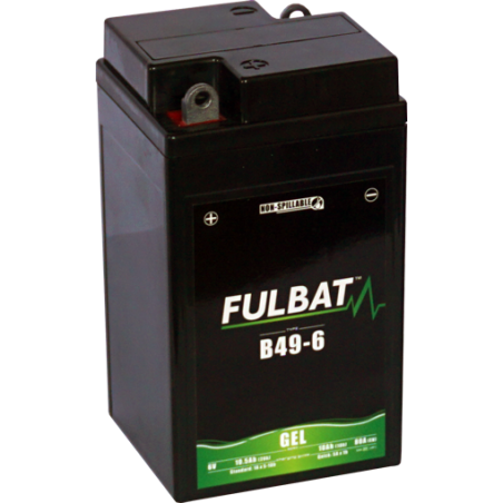 Fulbat battery  B49-6 GEL  6Volt  Capacity:10Ah  CCA:80Amp  L:91 W:83 H:159   P/N:550961  Polarity: + / -
