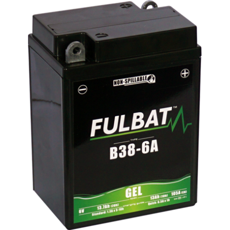 Fulbat battery  B38-6A GEL  6Volt  Capacity:13Ah  CCA:105Amp  L:119 W:83 H:161   P/N:550962  Polarity: - / +