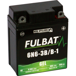 Fulbat battery  6N6-3B/B-1 GEL  6Volt  Capacity:6Ah  CCA:50Amp  L:95 W:55 H:117   P/N:550960  Polarity: - / +
