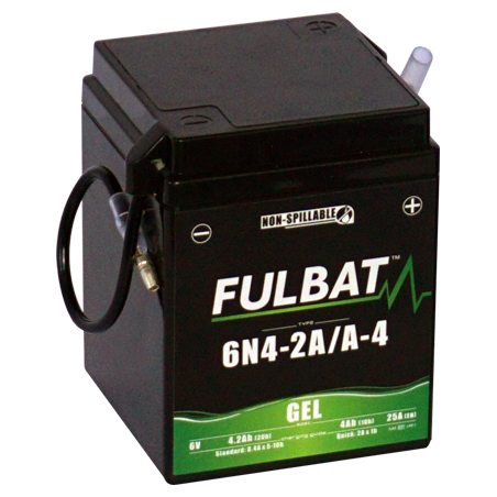 Fulbat battery  6N4-2A/A-4 GEL  6Volt  Capacity:4Ah  CCA:25Amp  L:71 W:71 H:93   P/N:550959  Polarity: - / +