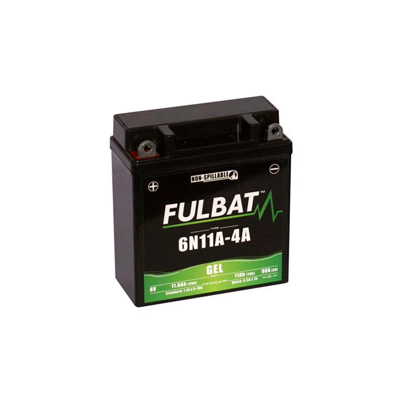 Fulbat battery 6N11A-4A GEL 6Volt Capacity:11Ah CCA:90Amp L:121 W:58 H:130 P/N:550958 Polarity: + / - Fulbat battery 6N11A-4A GEL 6Volt Capacity:11Ah CCA:90Amp L:121 W:58 H:130 P/N:550958 Polarity: + / -