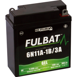 Fulbat battery  6N11A-1B/3A GEL  6Volt  Capacity:11Ah  CCA:90Amp  L:121 W:58 H:130   P/N:550957  Polarity: - / +