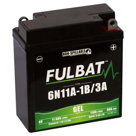 Fulbat battery  6N11A-1B/3A GEL  6Volt  Capacity:11Ah  CCA:90Amp  L:121 W:58 H:130   P/N:550957  Polarity: - / +