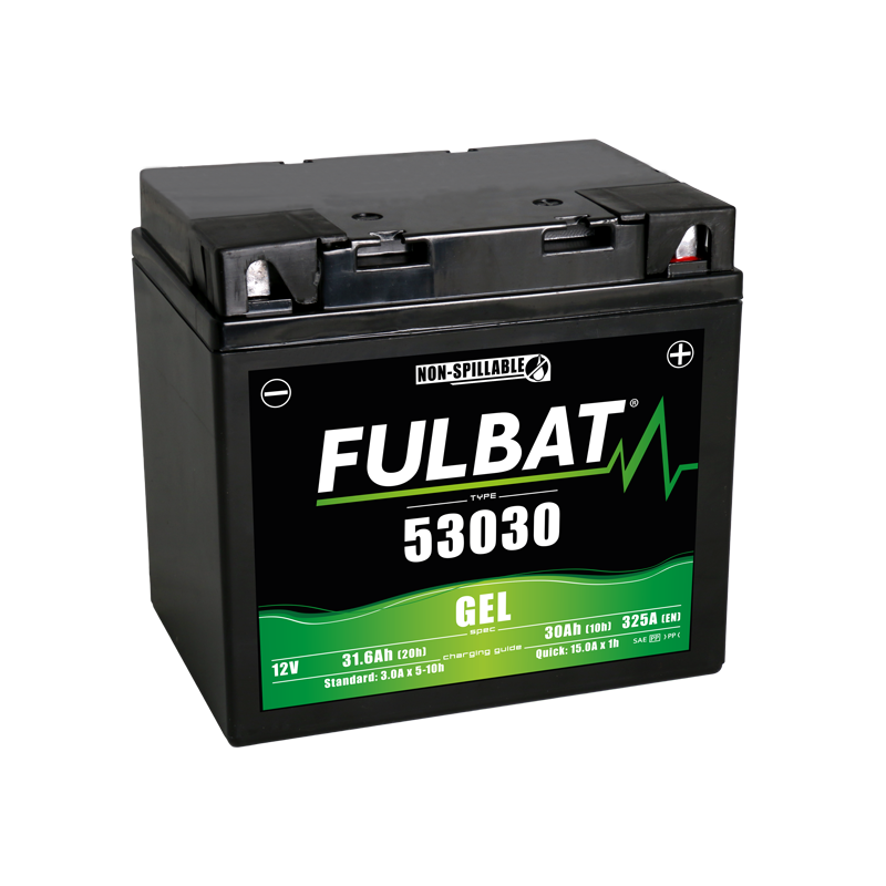 Fulbat battery 53030 GEL (F60-N30L-A) 12Volt Capacity:30Ah CCA:300Amp L:184 W:124 H:170 P/N:550945 Polarity: - / + Fulbat battery 53030 GEL (F60-N30L-A) 12Volt Capacity:30Ah CCA:300Amp L:184 W:124 H:170 P/N:550945 Polarity: - / +