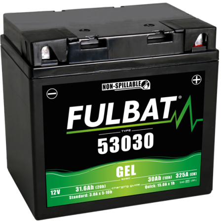 Fulbat battery  53030 GEL (F60-N30L-A)  12Volt  Capacity:30Ah  CCA:300Amp  L:184 W:124 H:170   P/N:550945  Polarity: - / +
