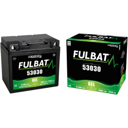 Fulbat battery  53030 GEL (F60-N30L-A)  12Volt  Capacity:30Ah  CCA:300Amp  L:184 W:124 H:170   P/N:550945  Polarity: - / +